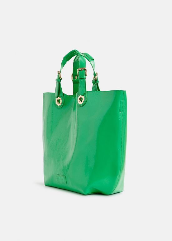 Cabas en faux cuir verni vert