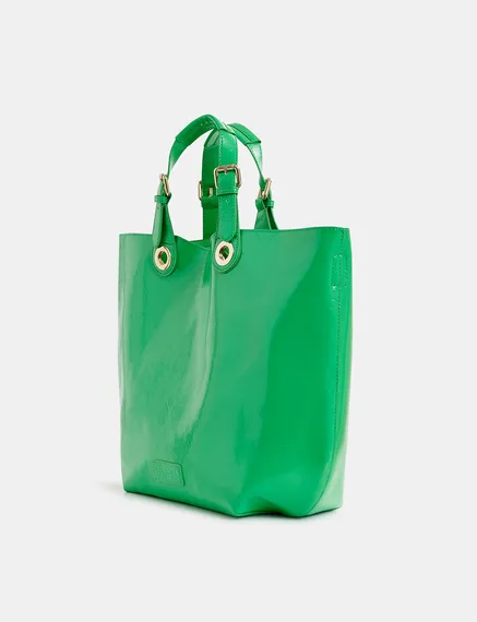 Cabas en faux cuir verni vert