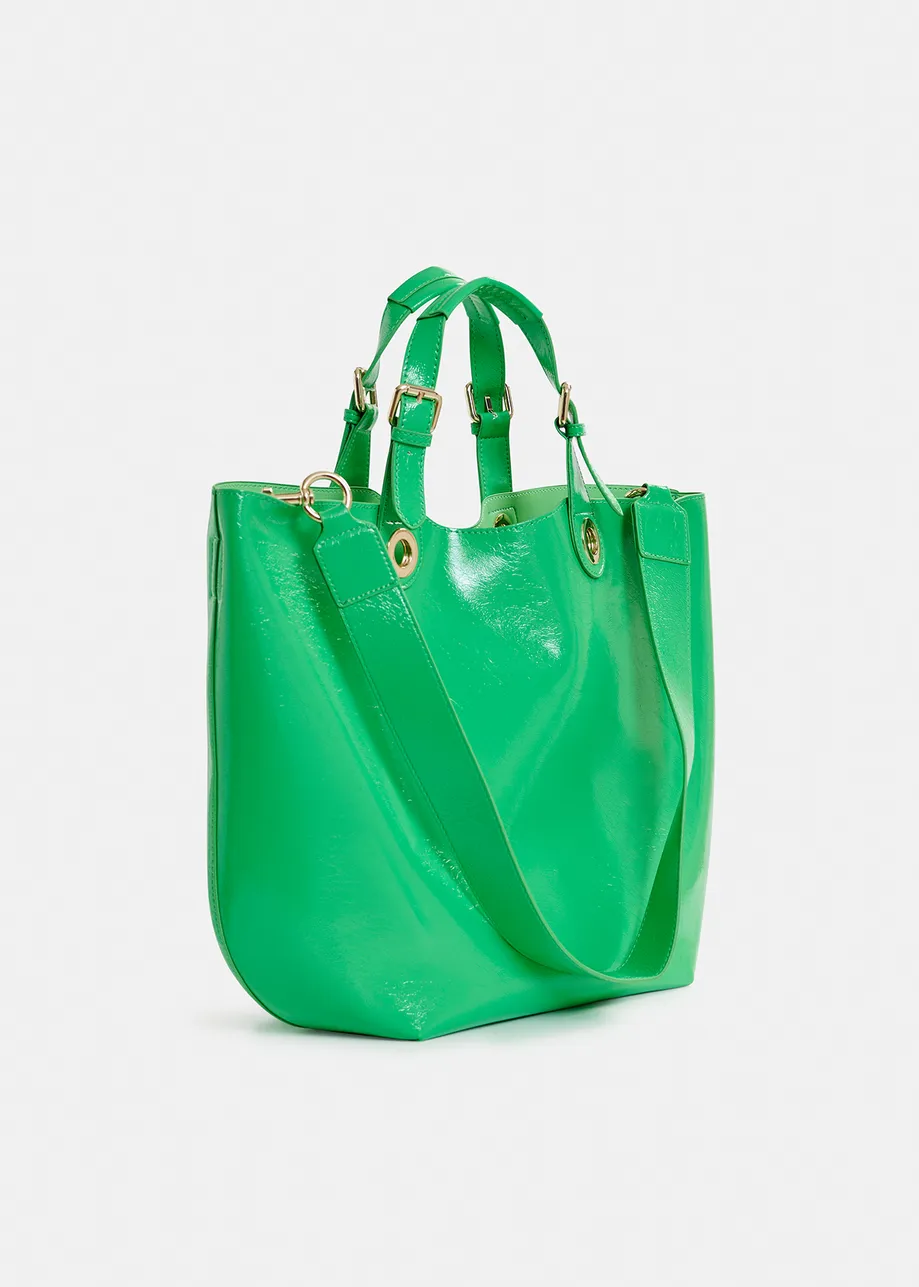 Green faux patent-leather shopper bag