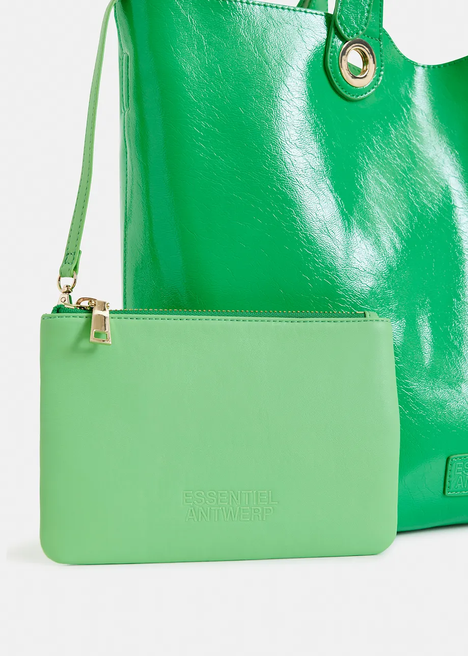 Green faux patent-leather shopper bag