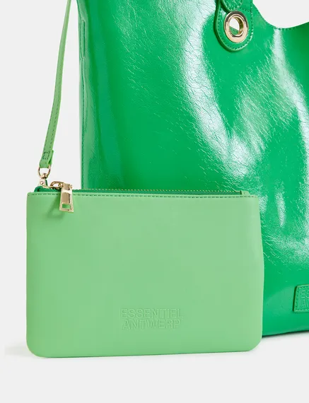 Borsa shopper verde in ecopelle verniciata