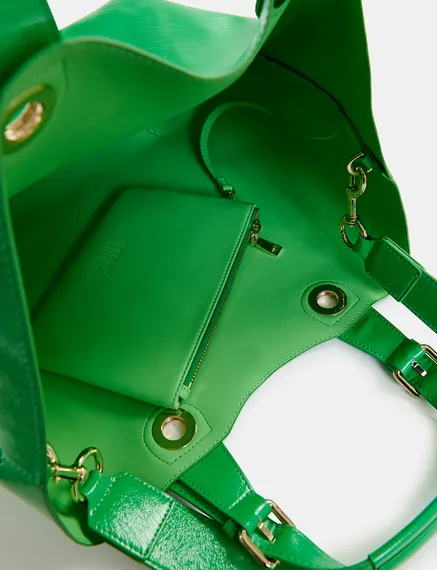 Green faux patent-leather shopper bag