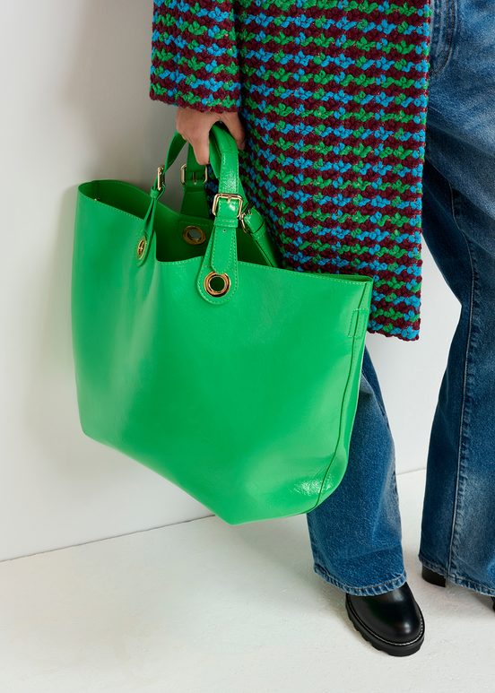 Green faux patent-leather shopper bag