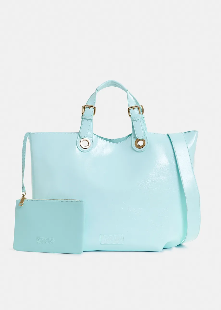 Borsa shopper azzurra in ecopelle verniciata