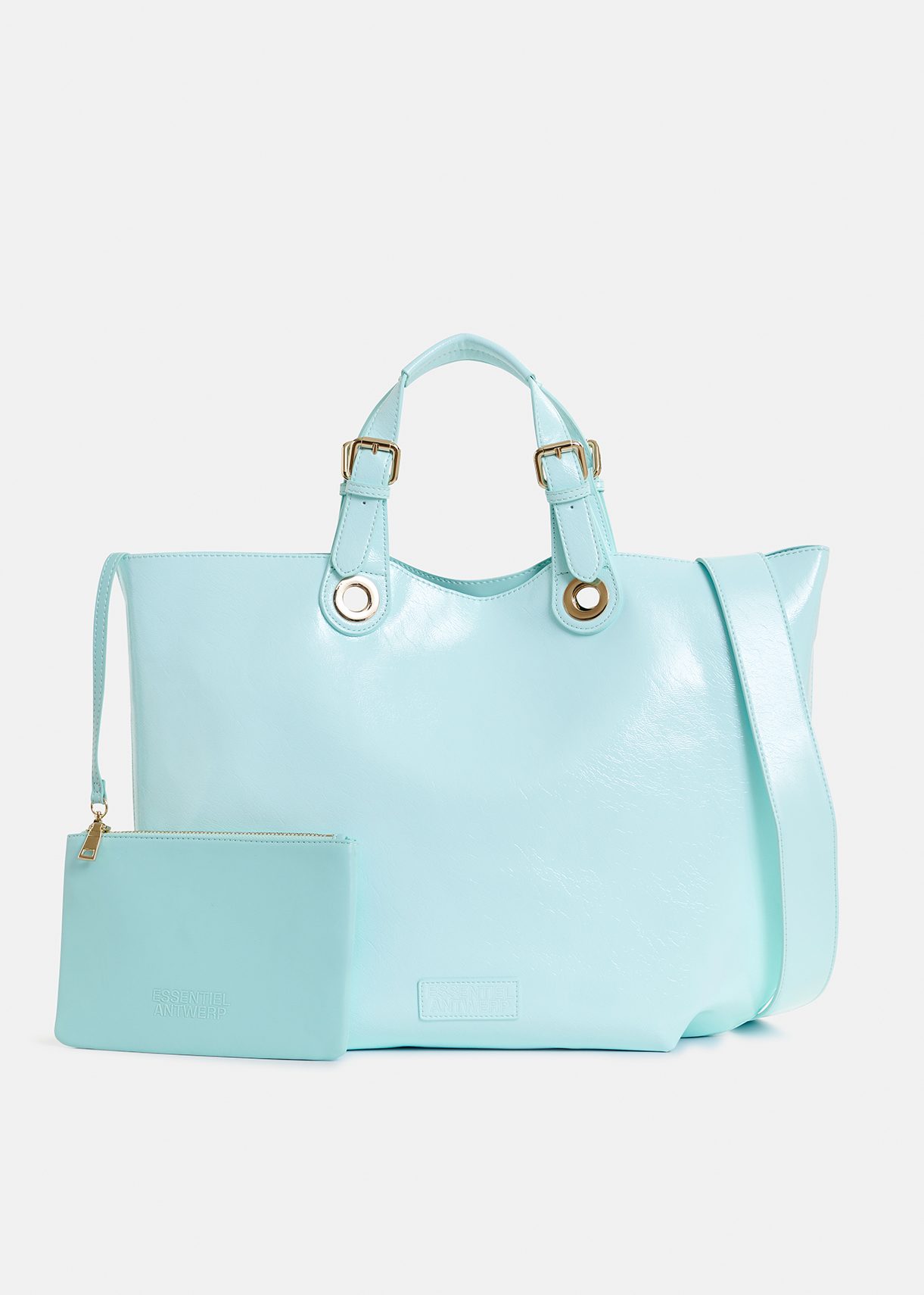 Borsa shopper azzurra in ecopelle verniciata