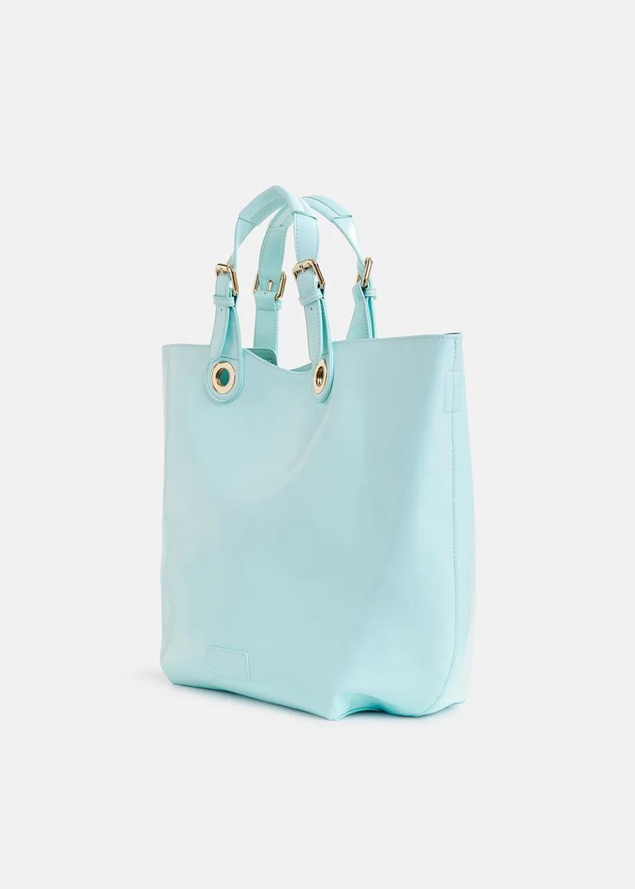 Light blue faux patent-leather shopper bag