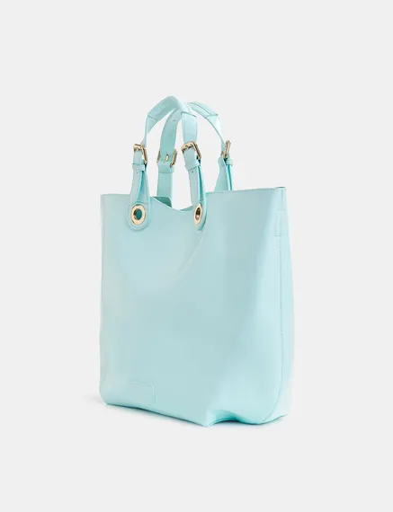 Light blue faux patent-leather shopper bag