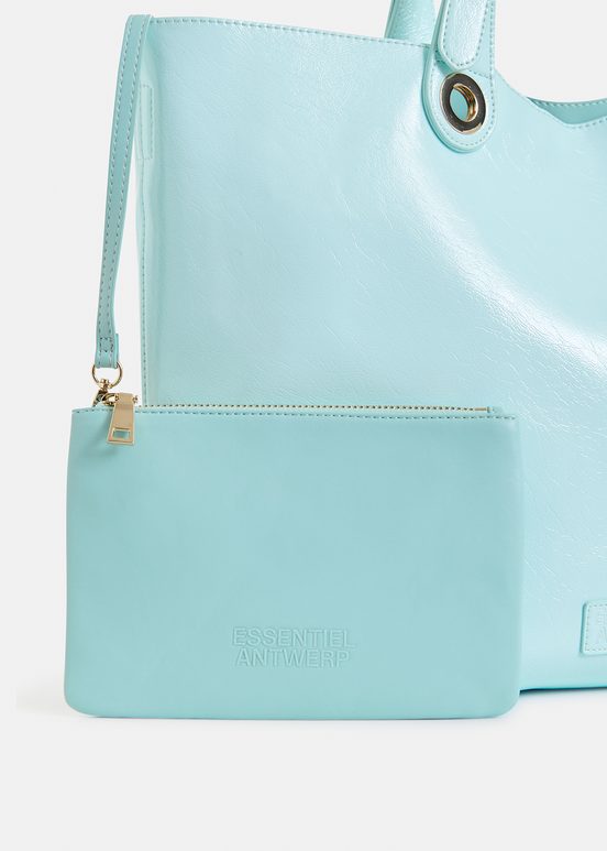 Light blue faux patent-leather shopper bag