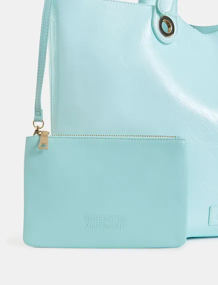 Light blue faux patent-leather shopper bag