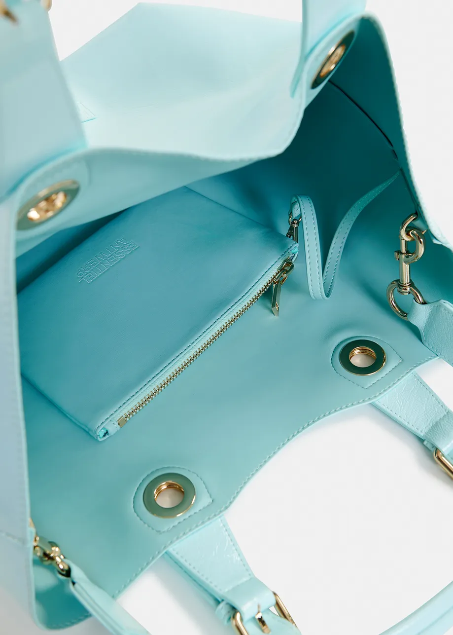 Light blue faux patent-leather shopper bag