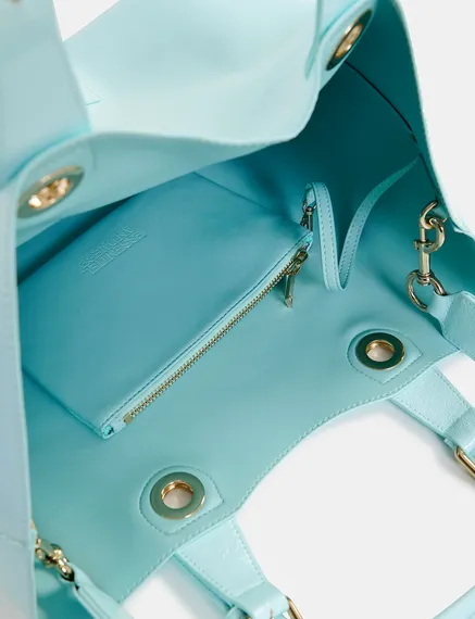 Light blue faux patent-leather shopper bag