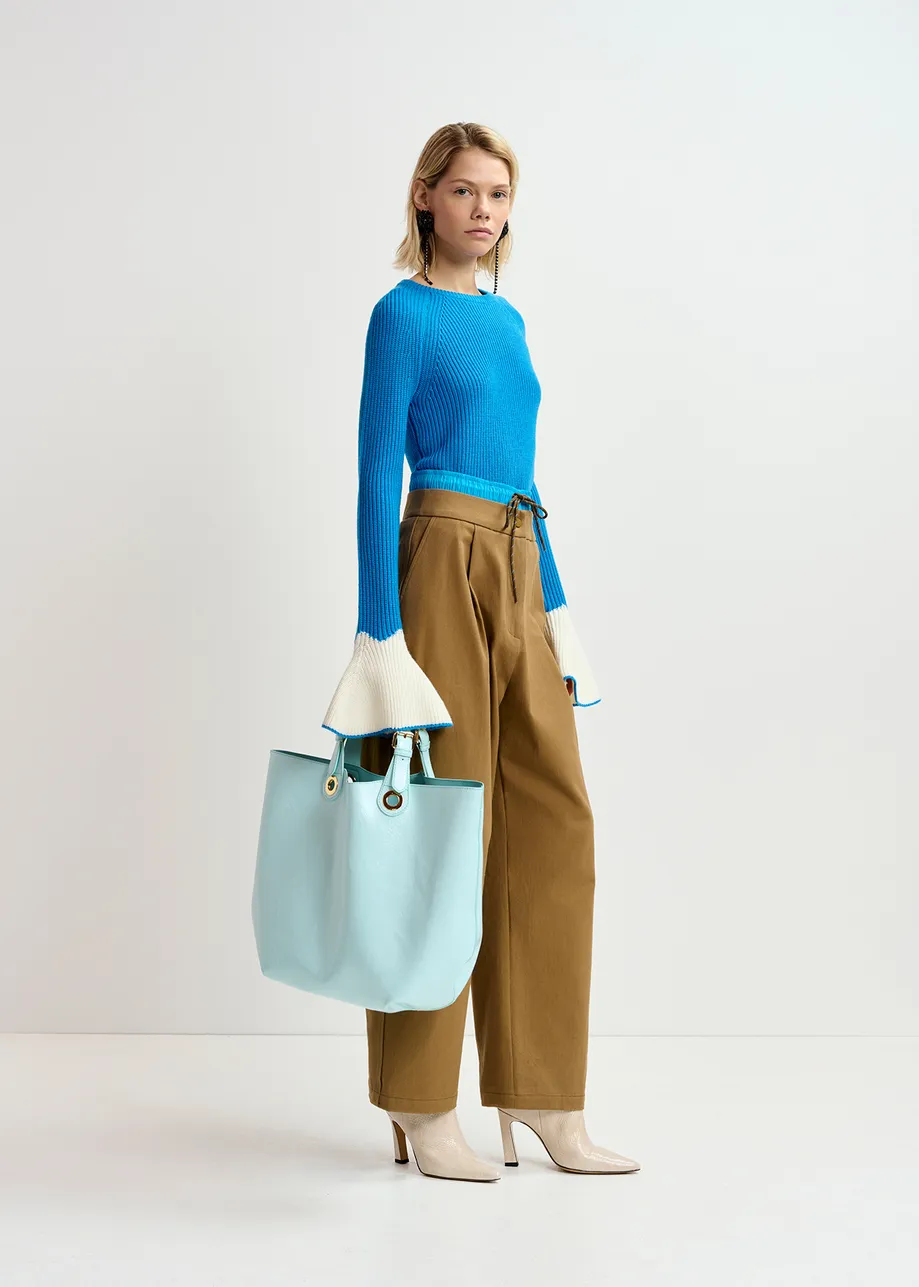 Light blue faux patent-leather shopper bag