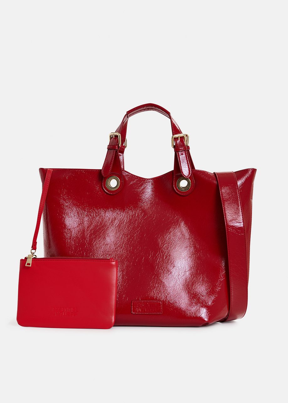 Borsa shopper rosso scuro in ecopelle verniciata