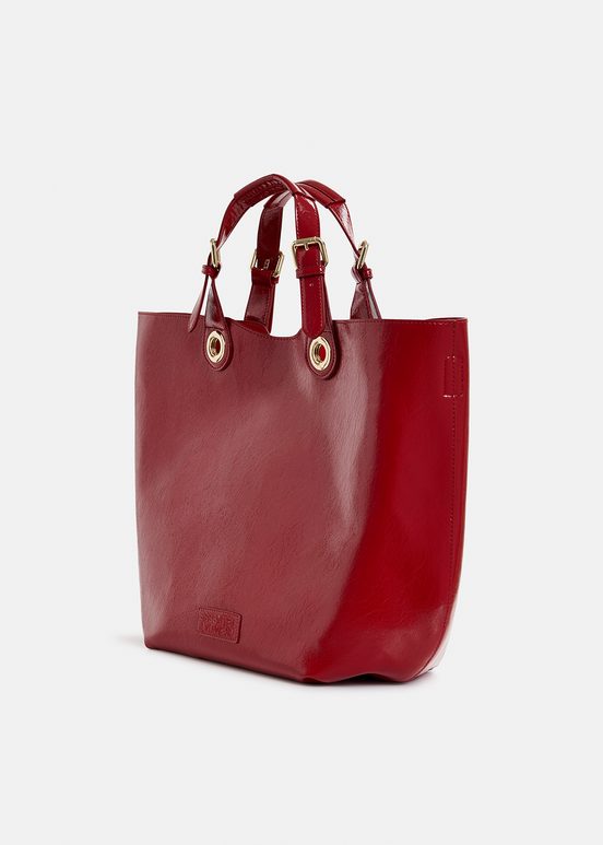 Dark red faux patent-leather shopper bag