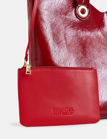 Cabas en faux cuir verni rouge foncé