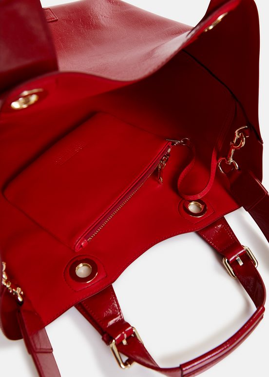 Dark red faux patent-leather shopper bag