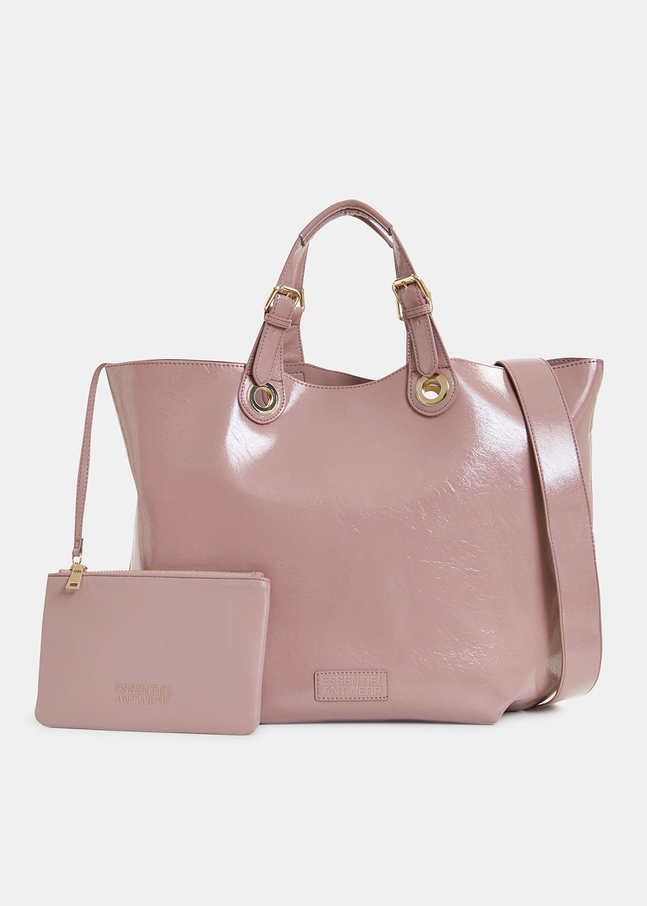 Cabas en faux cuir verni vieux rose