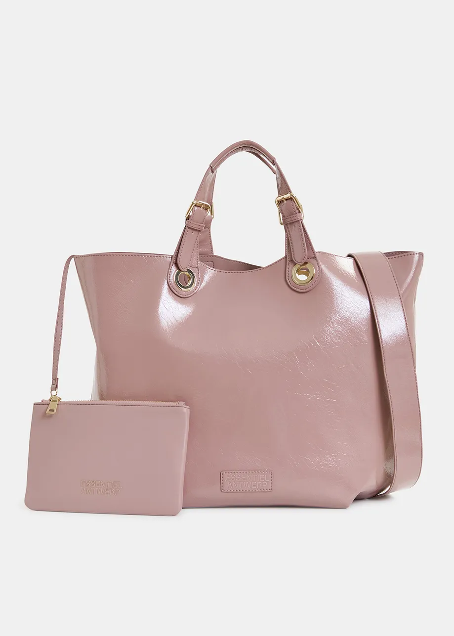 Vintage pink faux patent-leather shopper bag