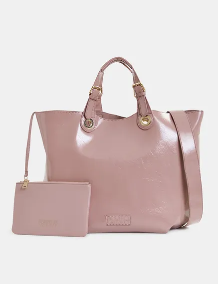 Cabas en faux cuir verni vieux rose