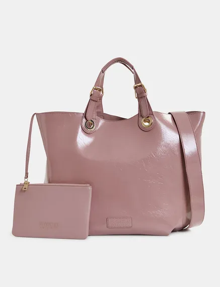 Vintage pink faux patent-leather shopper bag