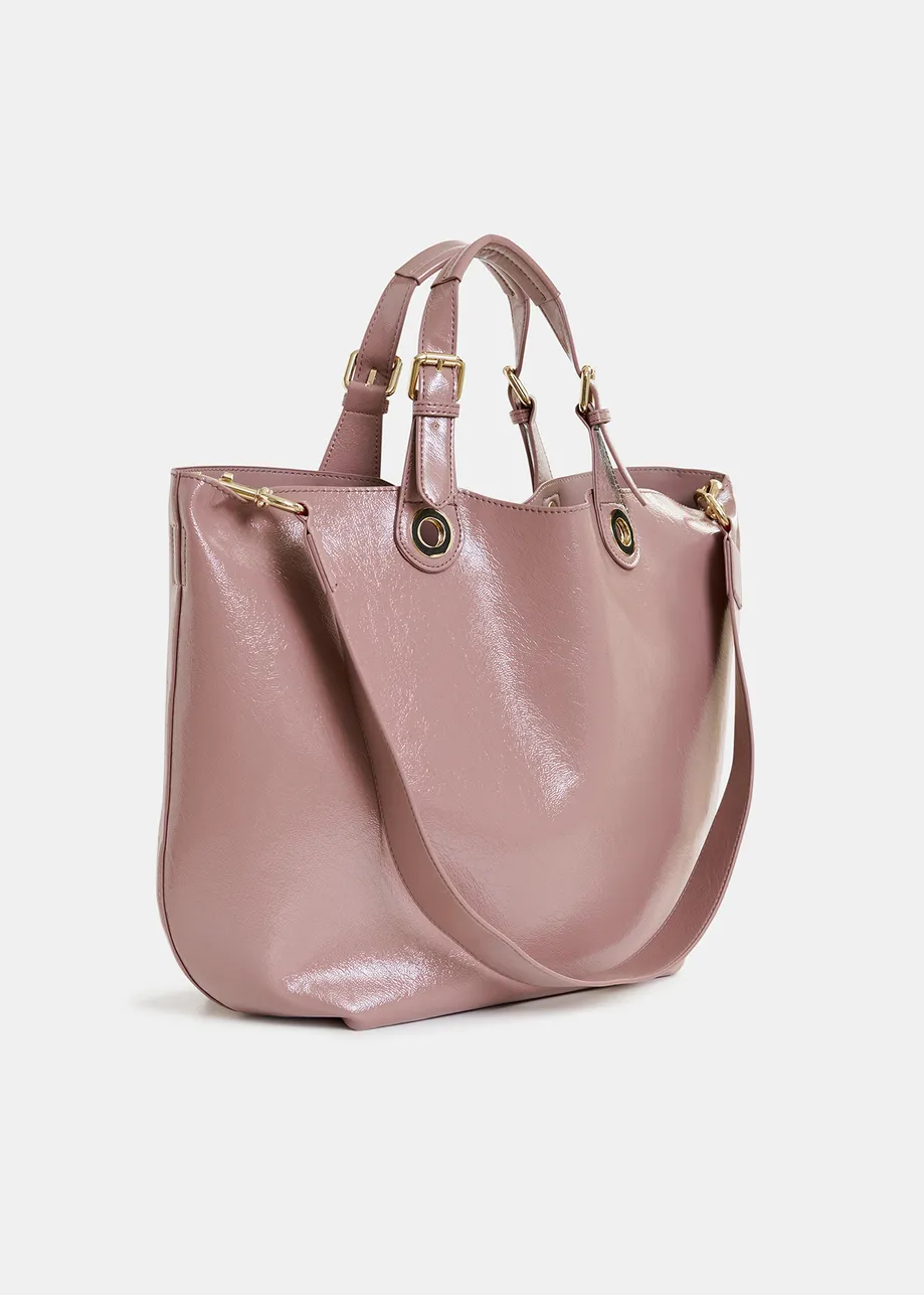 Cabas en faux cuir verni vieux rose