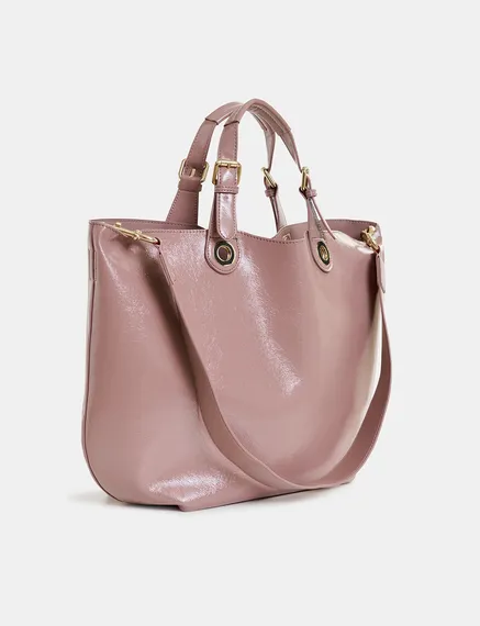 Cabas en faux cuir verni vieux rose