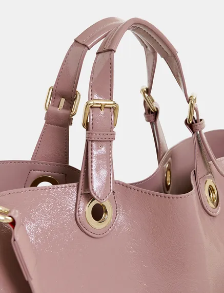 Cabas en faux cuir verni vieux rose