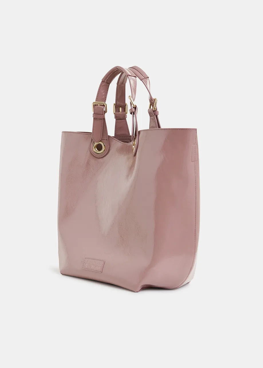 Cabas en faux cuir verni vieux rose