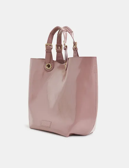 Vintage pink faux patent-leather shopper bag