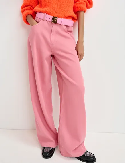 Pink wide-leg jeans