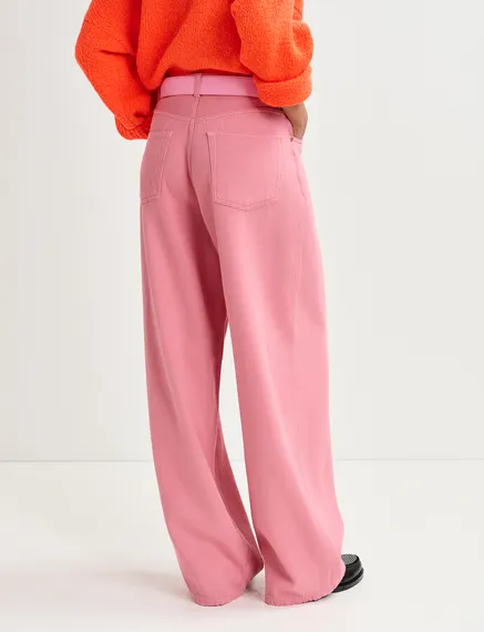 Roze jeans met brede pijpen