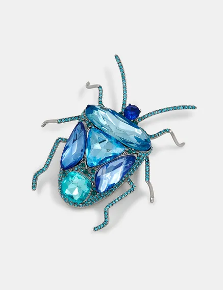 Blue rhinestone beetle brooch