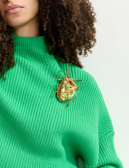 Broche de escarabajo con brillantes, verde y bronce