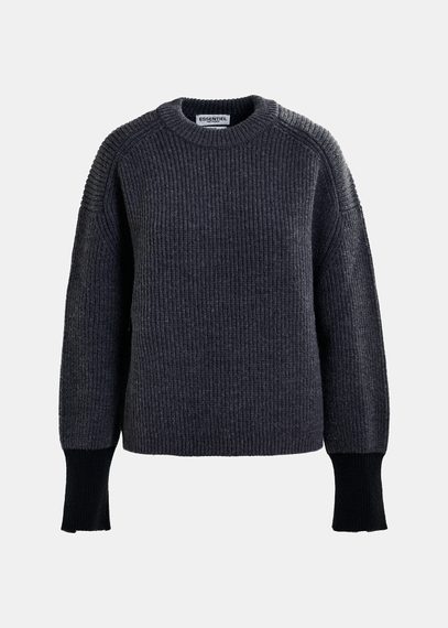 Pull en maille gris foncé à poignets contrastés