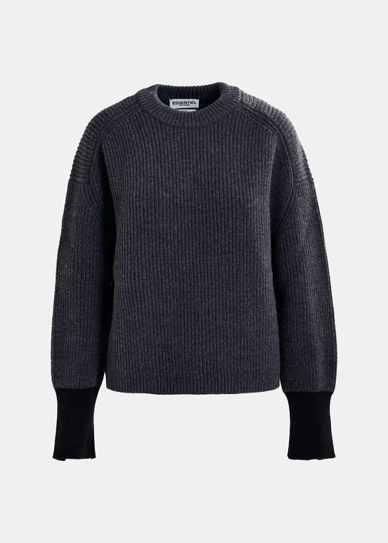 Dark grey knit sweater with contrasting cuffs