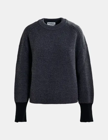 Pull en maille gris foncé à poignets contrastés