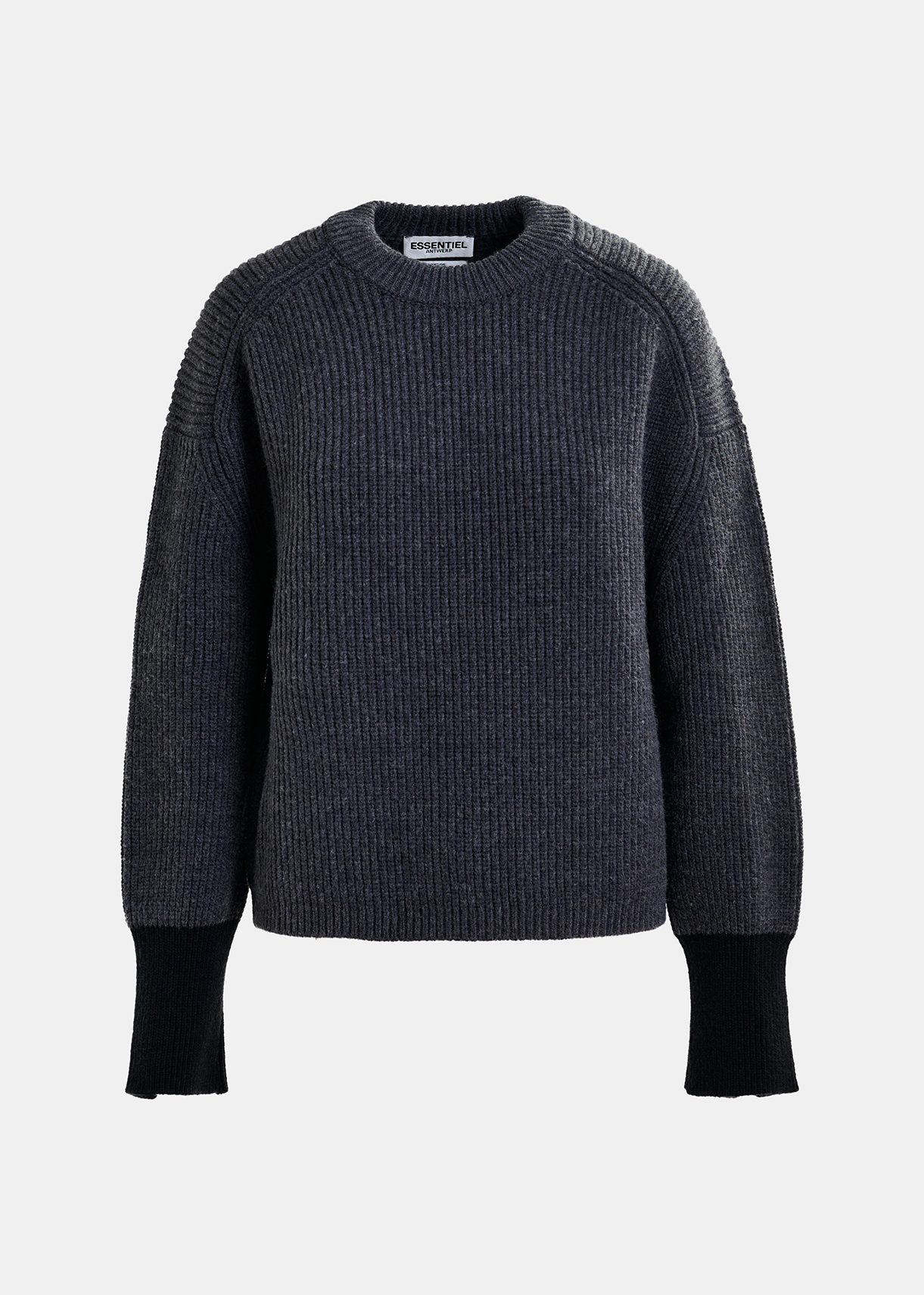 Pull en maille gris foncé à poignets contrastés