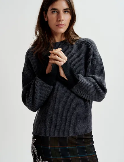 Dark grey knit sweater with contrasting cuffs