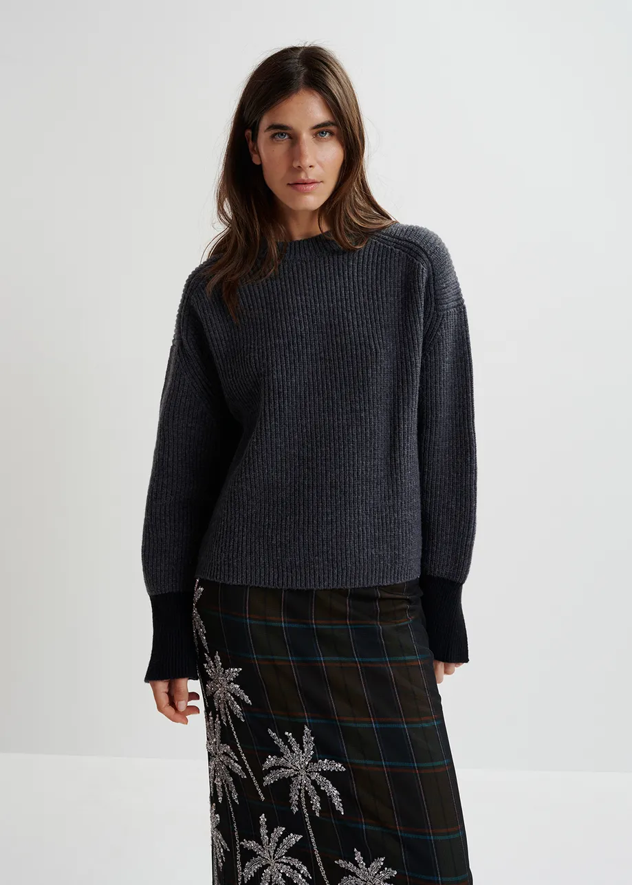 Dark grey knit sweater with contrasting cuffs