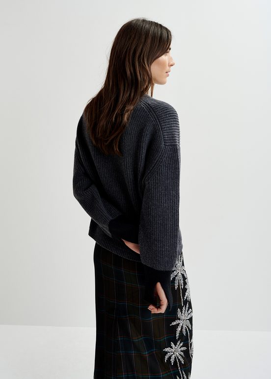 Dark grey knit sweater with contrasting cuffs