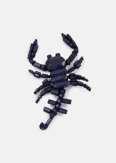 Broche scorpion en strass bleu marine