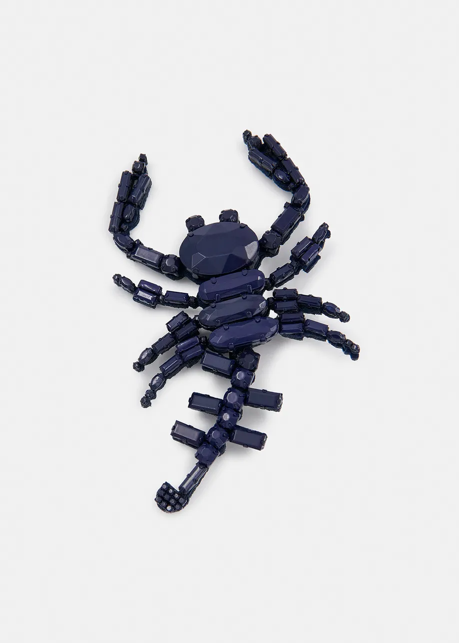 Navy blue rhinestone scorpion brooch