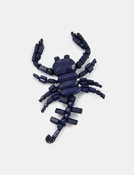 Navy blue rhinestone scorpion brooch