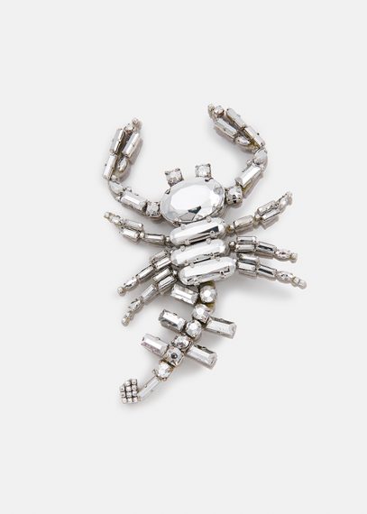 Broche scorpion en strass argentée