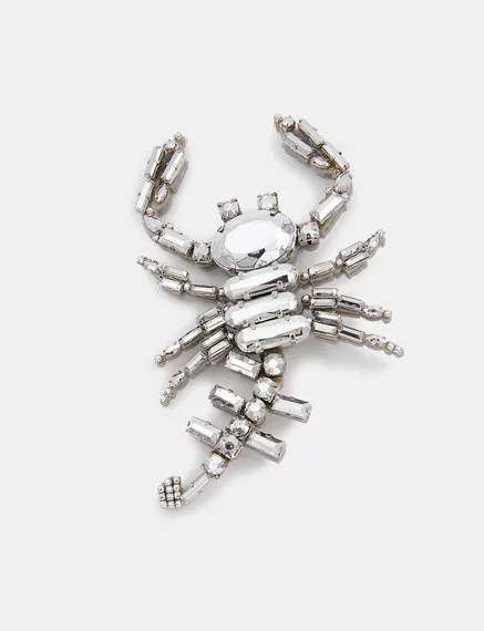 Broche scorpion en strass argentée