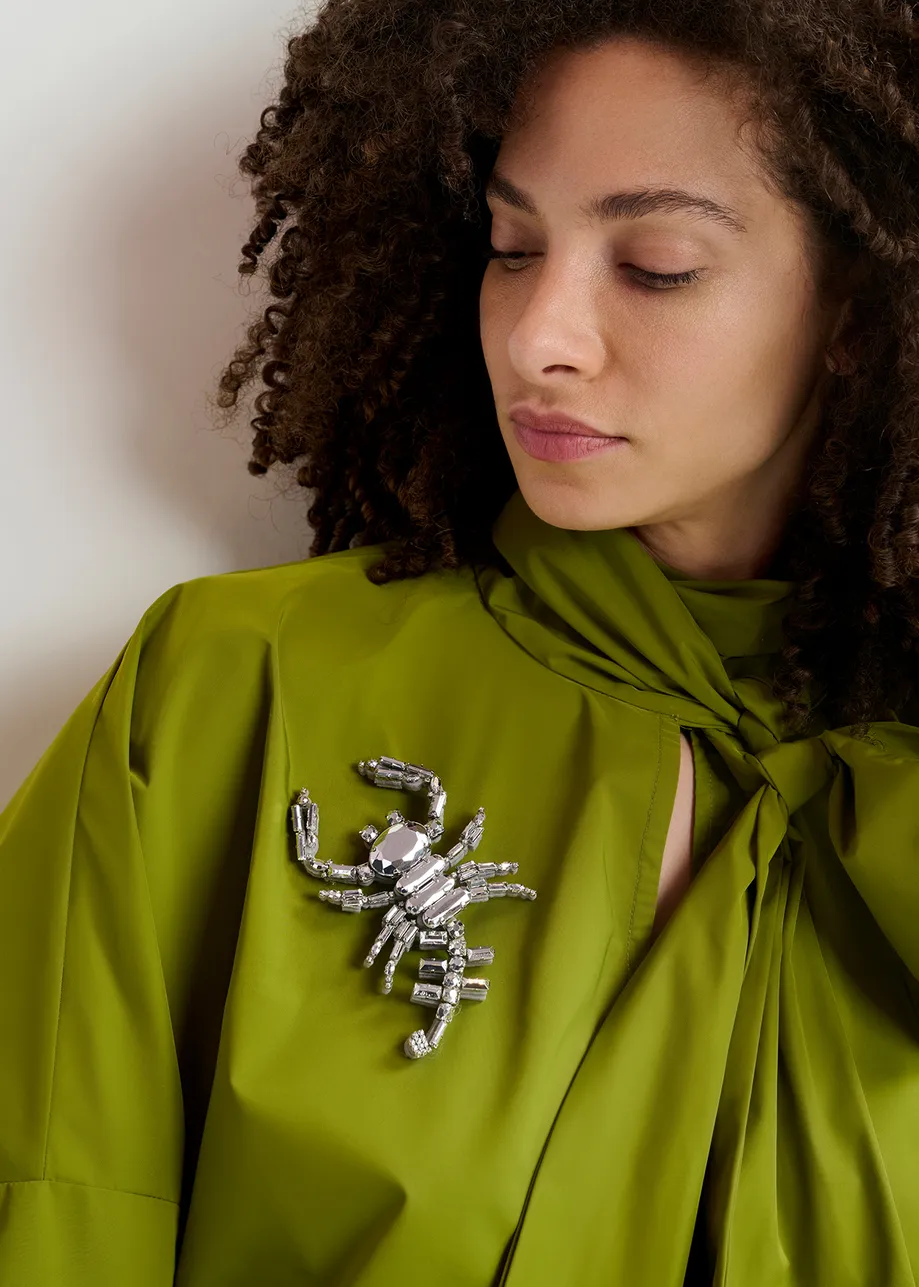 Silver-tone rhinestone scorpion brooch