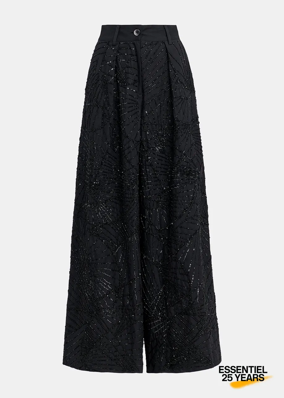 Black sequin and bead-embellished wide-leg pants - 25 year exclusive