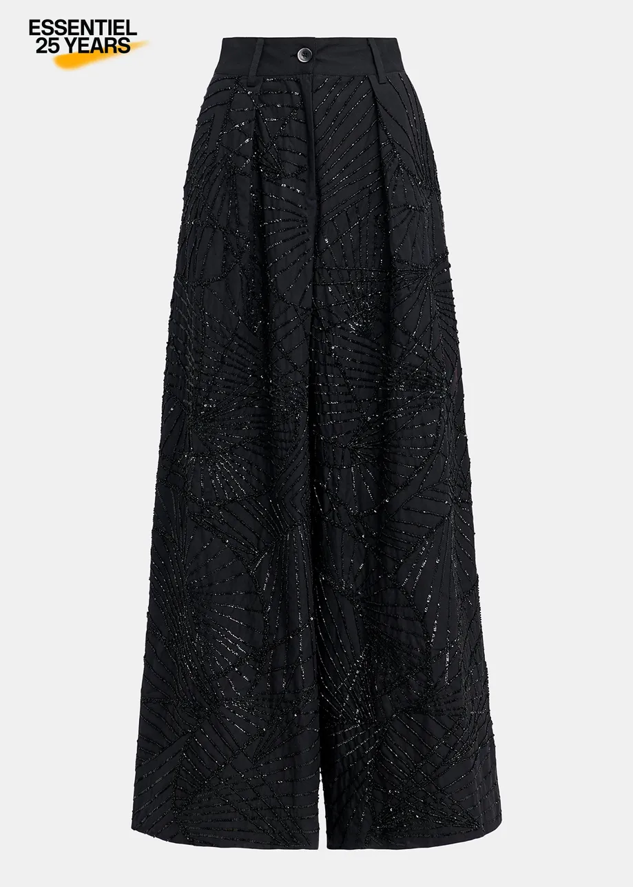 Black sequin and bead-embellished wide-leg pants - 25 year exclusive