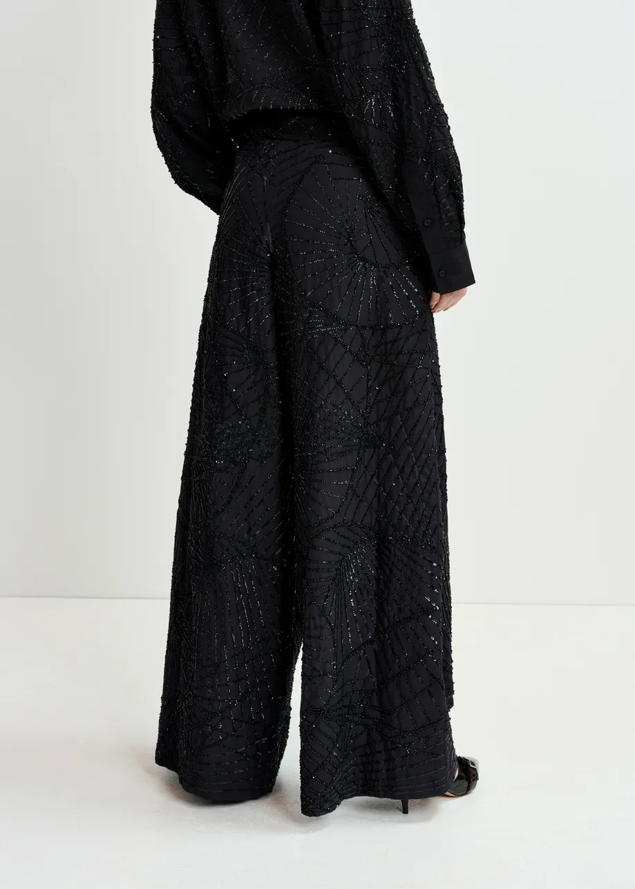 Black sequin and bead-embellished wide-leg pants - 25 year exclusive