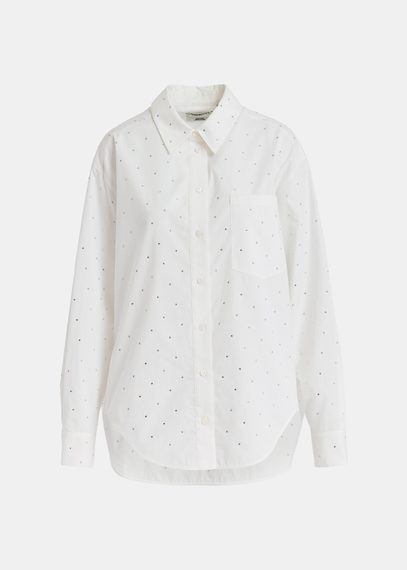 Off-white cotton shirt with rhinestone embellishments